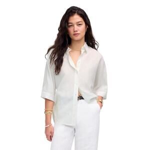 Madewell White Linen Cotton Oversized Pleated Sleeve Shirt XS NWT Button-Up
